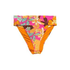 Womens XXL Floral Bikini Bottoms By Real Good Bright Pink & Orange With Tropical
